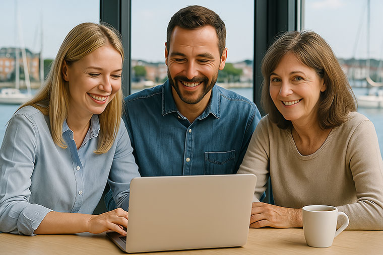 3 Personen vor einem Laptop 3 Personen vor einem Laptop
